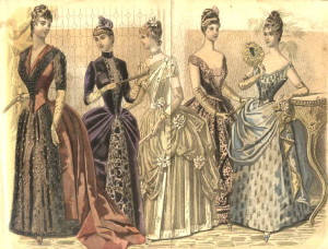 Roupas ajustadas do fim do século XIX. Fonte: Domínio Público.